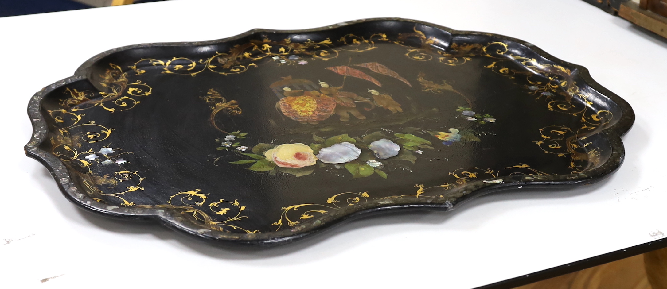 A Victorian papier mache tray, 60x79.5cm